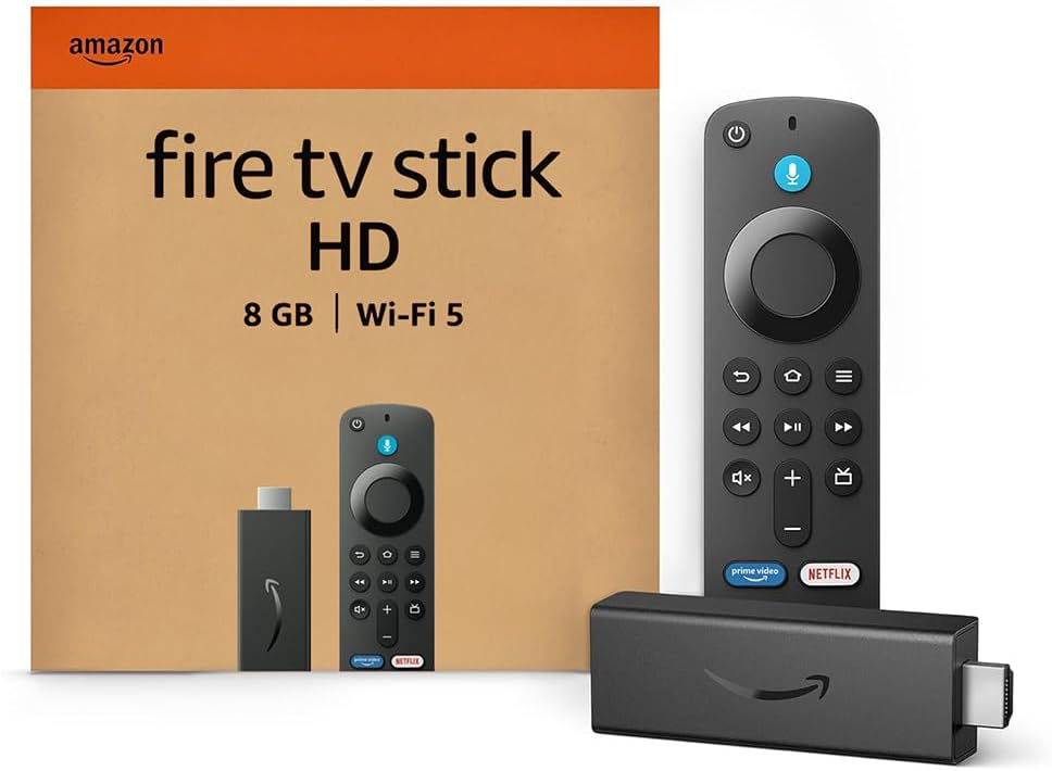Amazon Fire TV Stick HD (Última generación), con TV en directo gratuita, mando por voz Alexa, controles de Hogar digital y reproducción en streaming HD 
