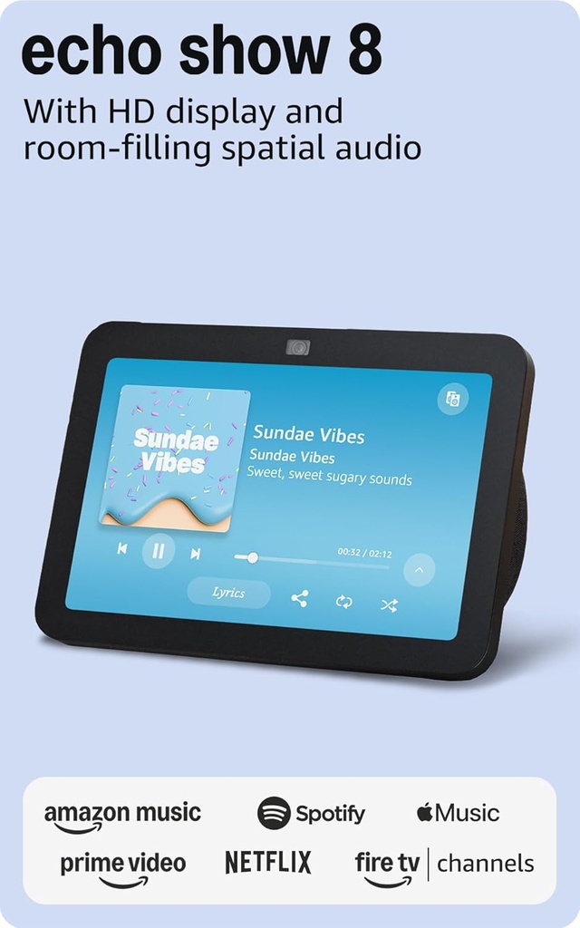 Amazon Echo Show 8, Con audio espacial, hub de Smart Home y Alexa, Carbón 
