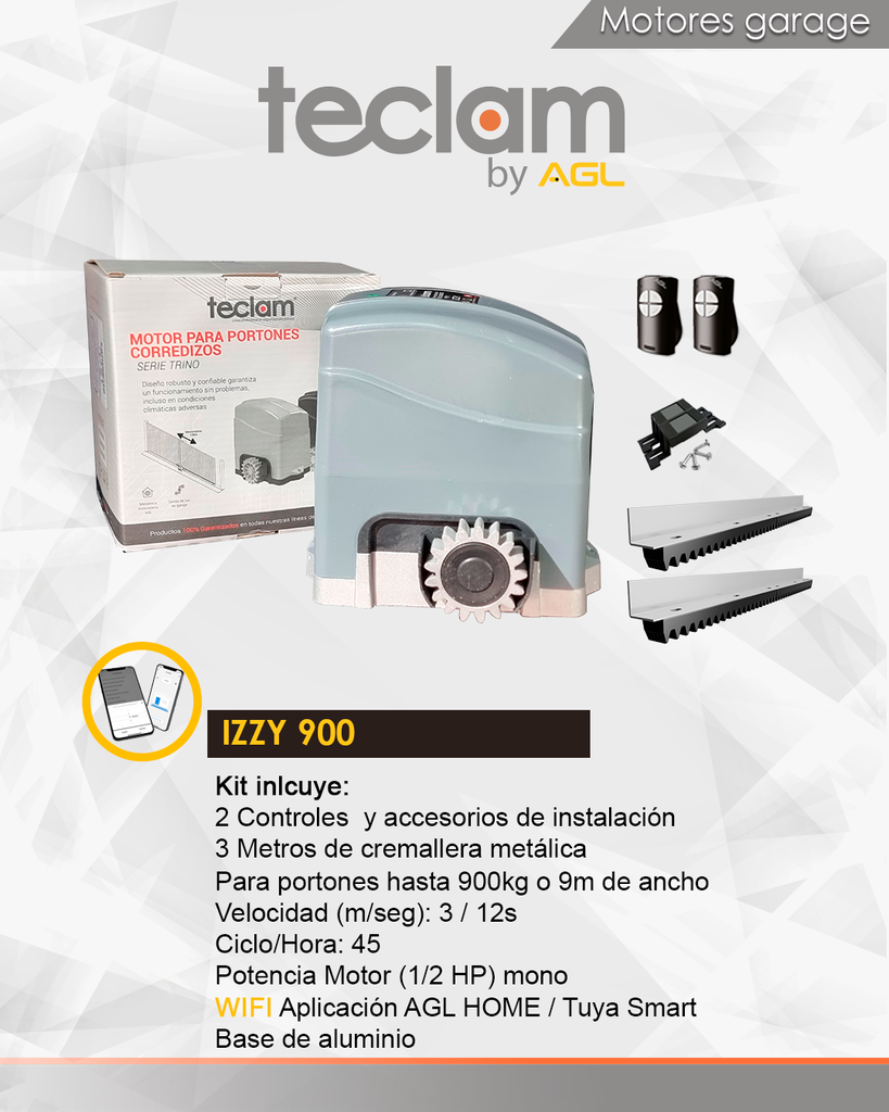 KIT AUTOMATIZADOR WI-FI MOTOR TECLAM - IZZY 900 127v 50-60HZ